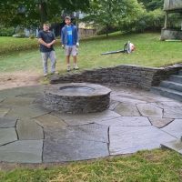 Hardscape fire pit patio retaining wall Blue Stone Pavers
