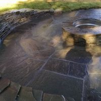 Hardscape fire pit patio retaining wall Blue Stone Pavers