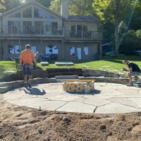 Hardscape fire pit patio retaining wall Blue Stone Pavers