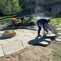 Hardscape fire pit patio retaining wall Blue Stone Pavers