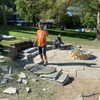 Hardscape fire pit patio retaining wall Blue Stone Pavers